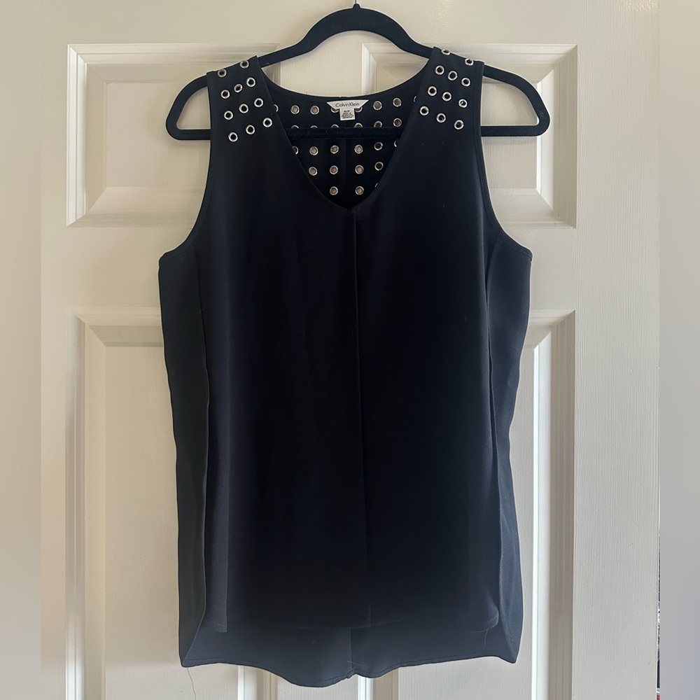 Calvin Klein Black Top with Silver Eyelets - Picture 1 of 5